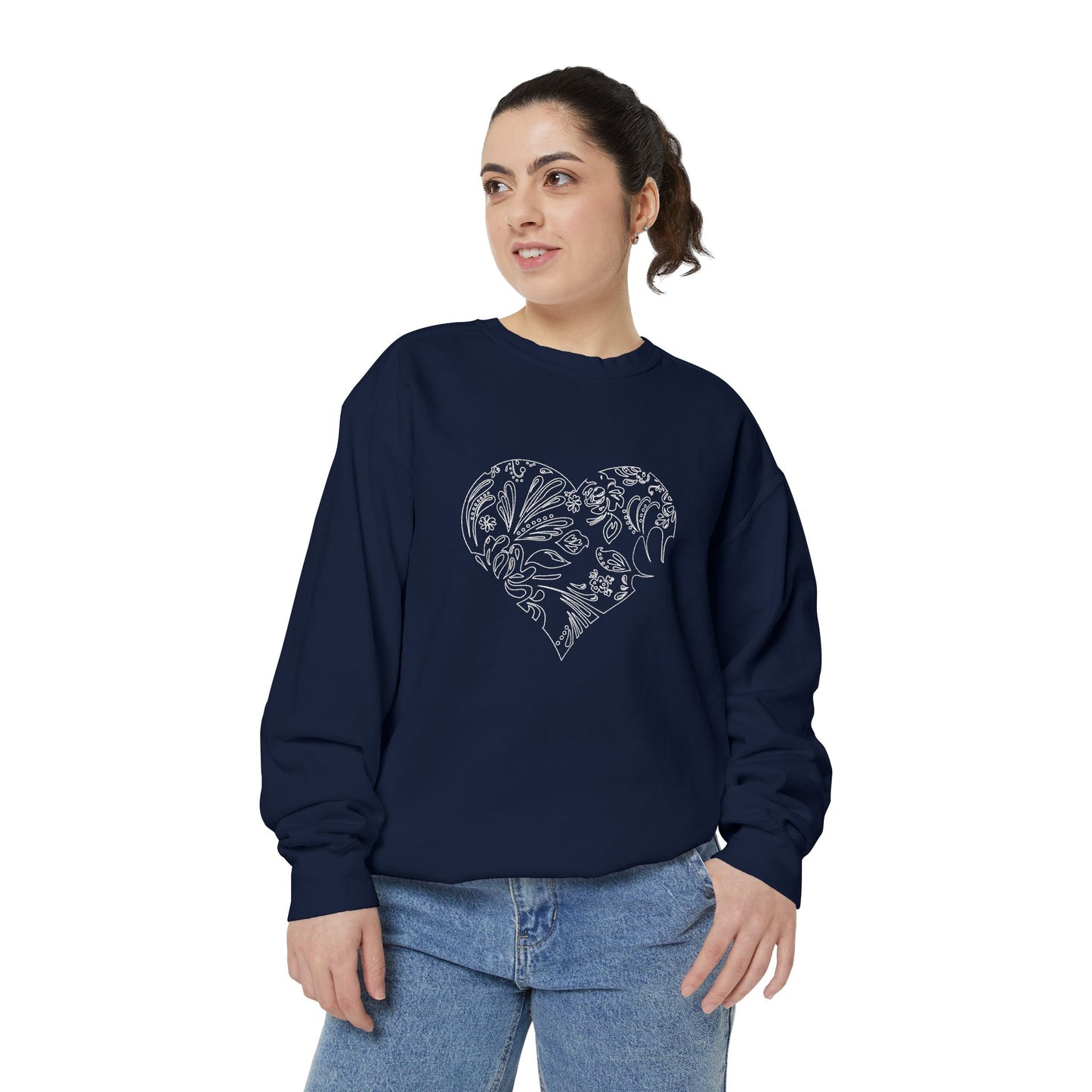 Floral Heart Sweatshirt — Botanical Line Art Crewneck