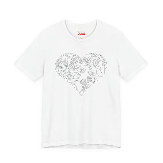 Floral Heart Tee — White Short Sleeve Heart Floral T-Shirt