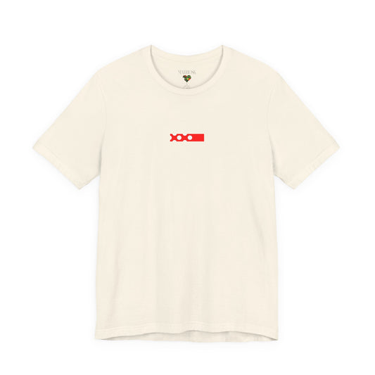 Minimalist Red Barcode Tee — Chest Micro Logo T-Shirt