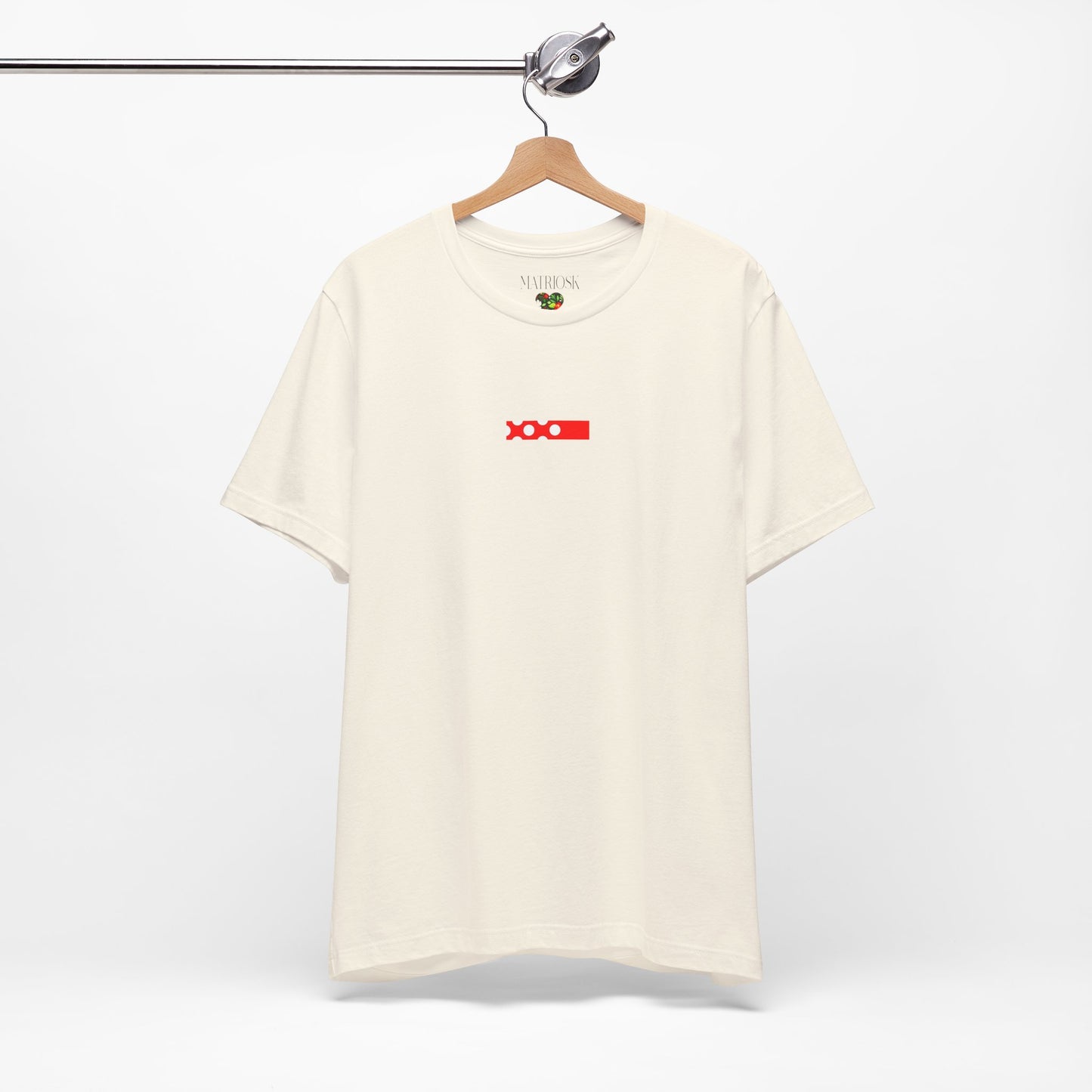 Minimalist Red Barcode Tee — Chest Micro Logo T-Shirt