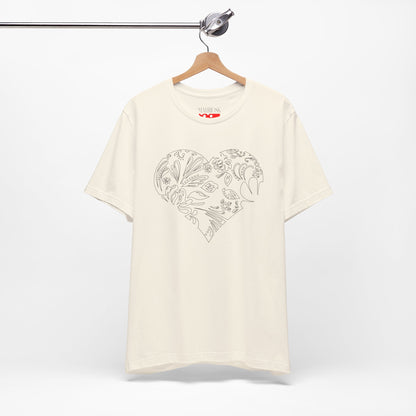 Floral Heart Tee — White Short Sleeve Heart Floral T-Shirt