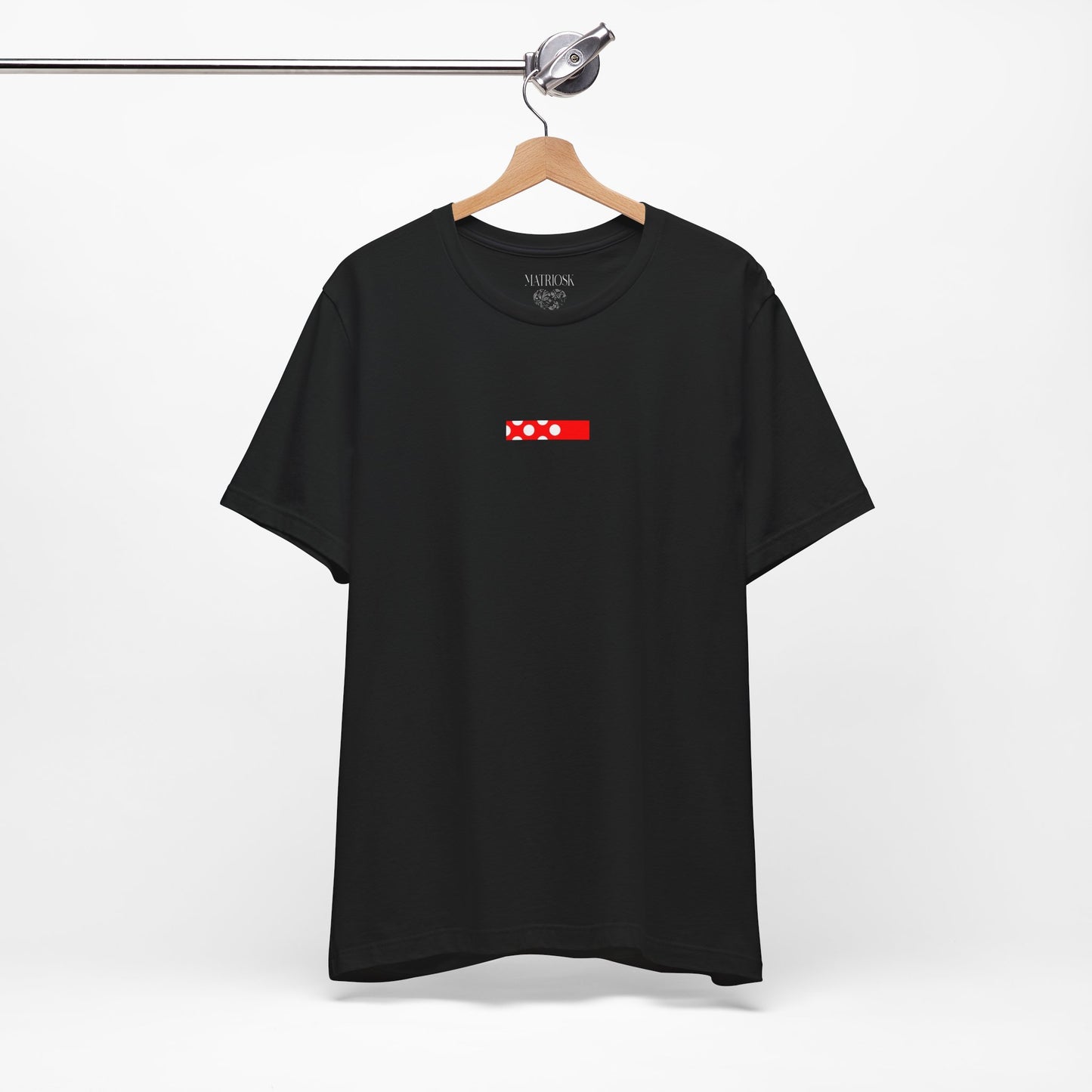 Minimalist Red Barcode Tee — Chest Micro Logo T-Shirt