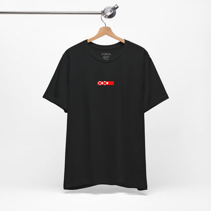 Minimalist Red Barcode Tee — Chest Micro Logo T-Shirt