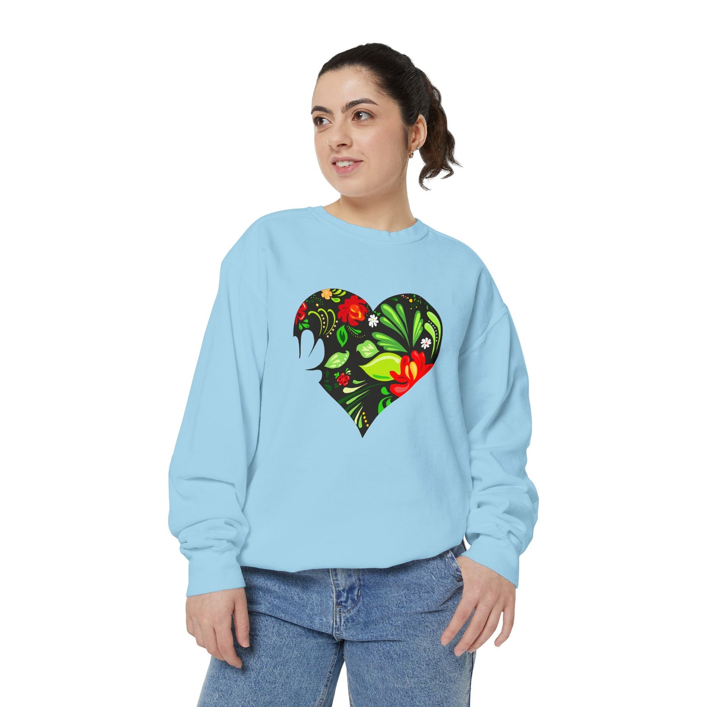 Floral Heart Sweatshirt — Folk Floral Heart Pullover