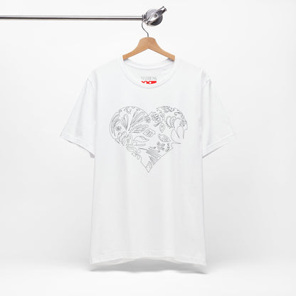 Floral Heart Tee — White Short Sleeve Heart Floral T-Shirt