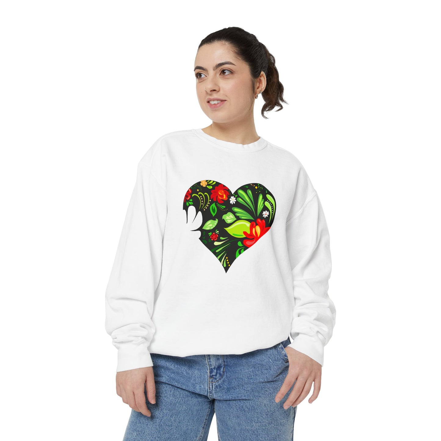 Floral Heart Sweatshirt — Folk Floral Heart Pullover