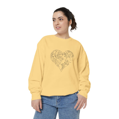 Floral Heart Sweatshirt — Botanical Line Art Crewneck