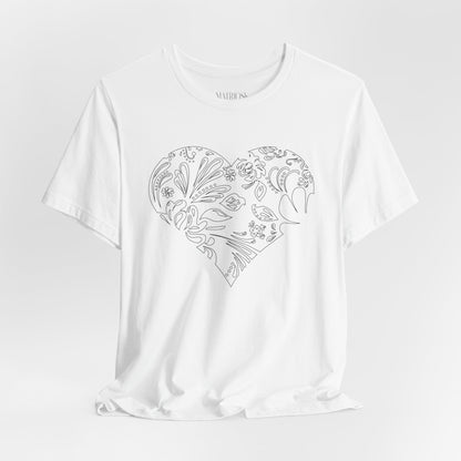 Floral Heart Tee — White Short Sleeve Heart Floral T-Shirt