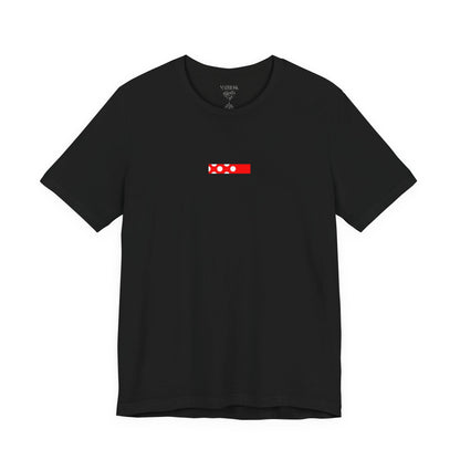 Minimalist Red Barcode Tee — Chest Micro Logo T-Shirt
