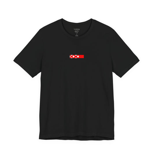 Minimalist Red Barcode Tee — Chest Micro Logo T-Shirt