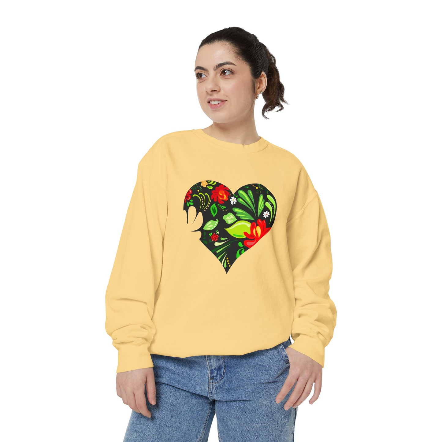 Floral Heart Sweatshirt — Folk Floral Heart Pullover