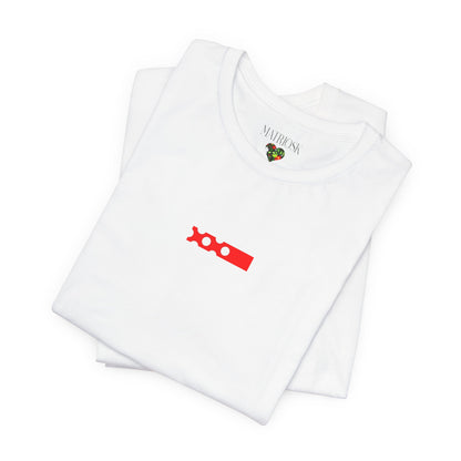 Minimalist Red Barcode Tee — Chest Micro Logo T-Shirt