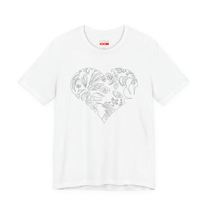 Floral Heart Tee — White Short Sleeve Heart Floral T-Shirt