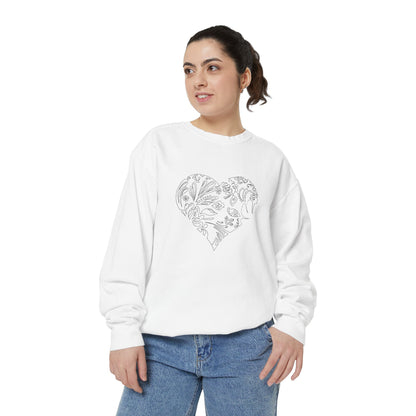 Floral Heart Sweatshirt — Botanical Line Art Crewneck