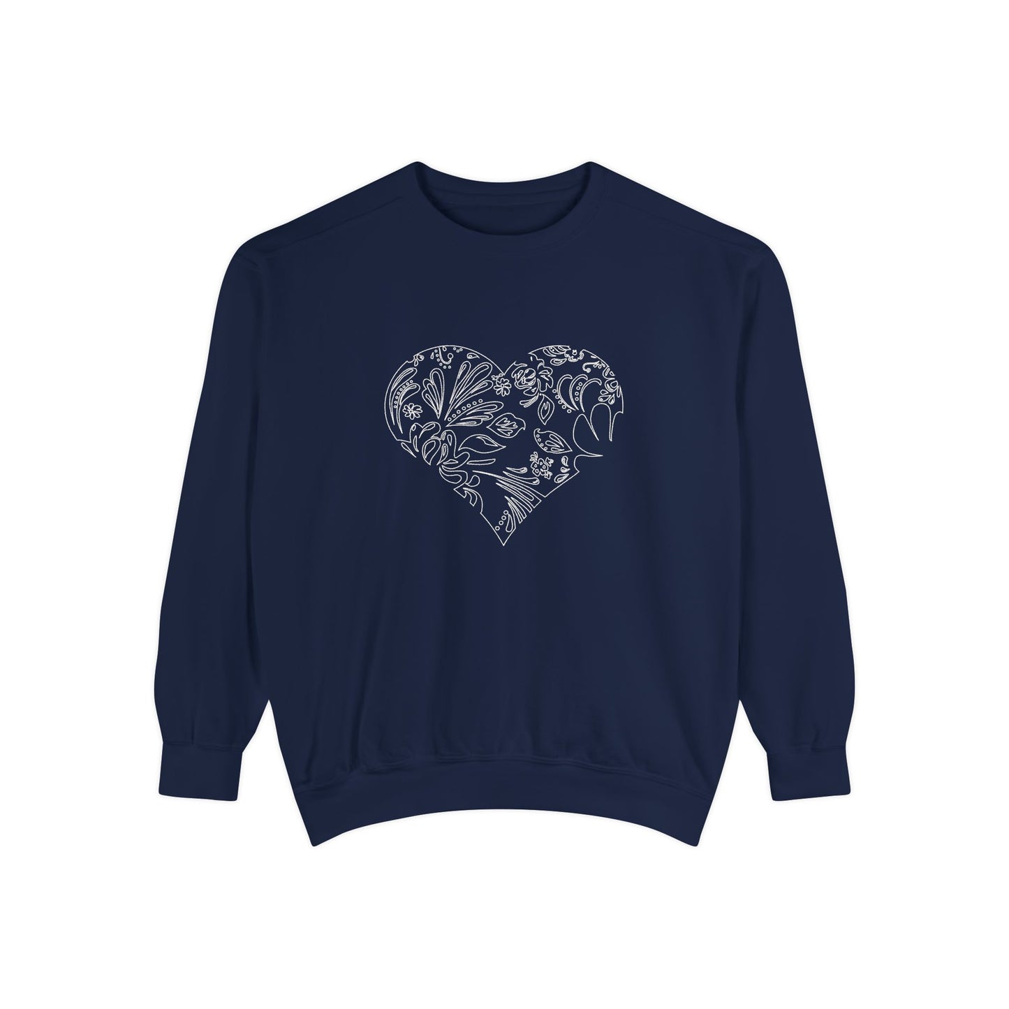 Floral Heart Sweatshirt — Botanical Line Art Crewneck