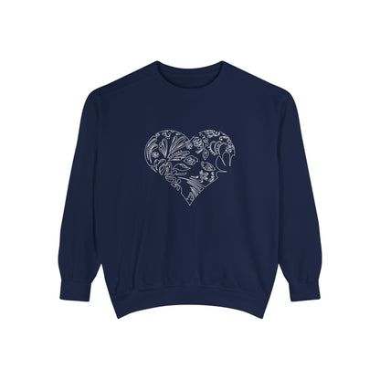 Floral Heart Sweatshirt — Botanical Line Art Crewneck