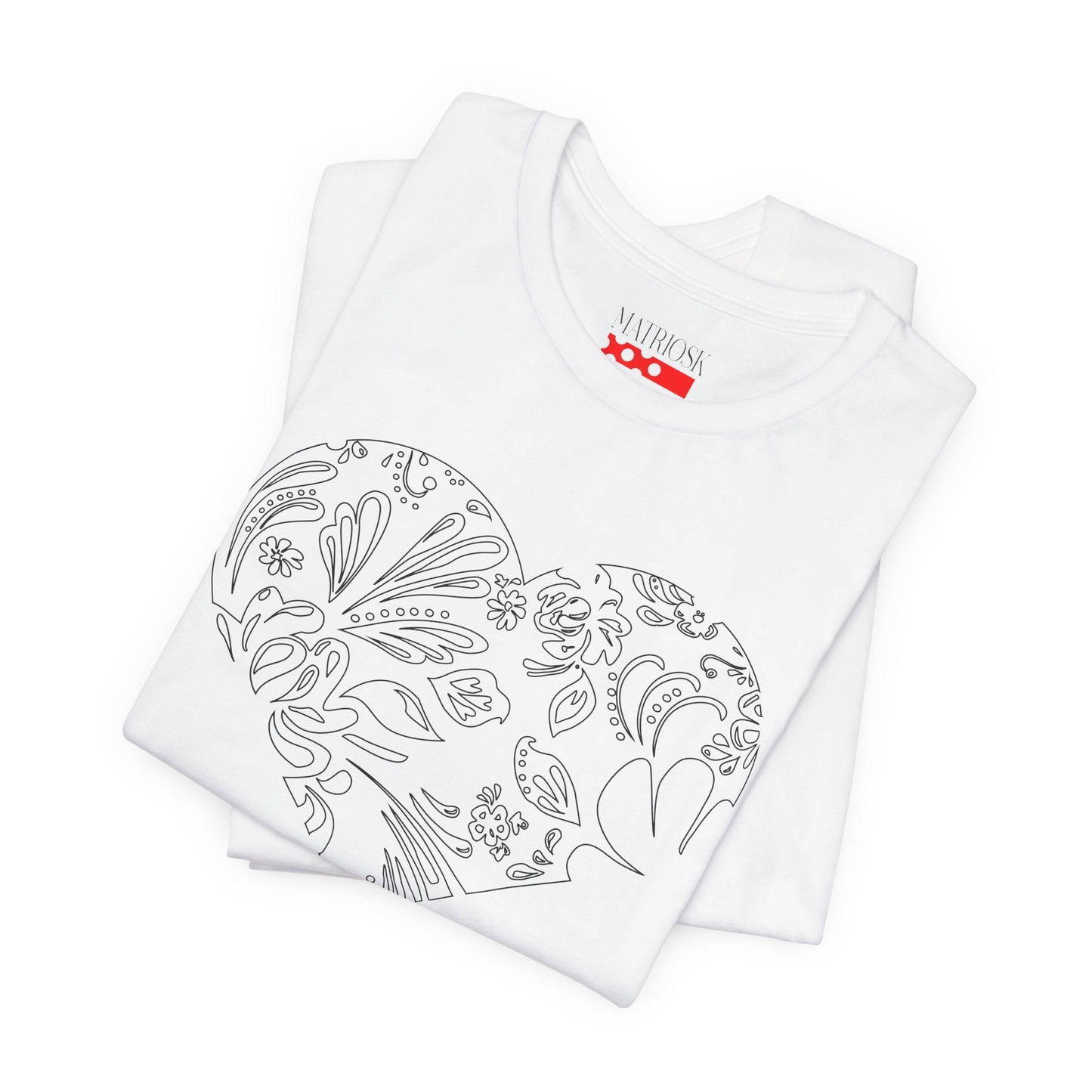 Floral Heart Tee — White Short Sleeve Heart Floral T-Shirt