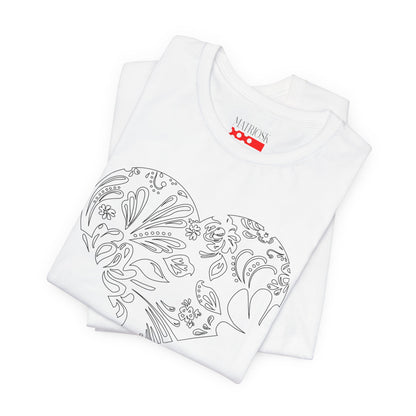 Floral Heart Tee — White Short Sleeve Heart Floral T-Shirt