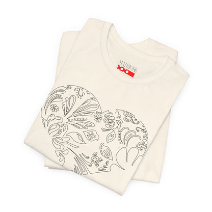 Floral Heart Tee — White Short Sleeve Heart Floral T-Shirt