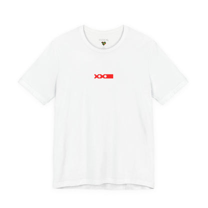Minimalist Red Barcode Tee — Chest Micro Logo T-Shirt