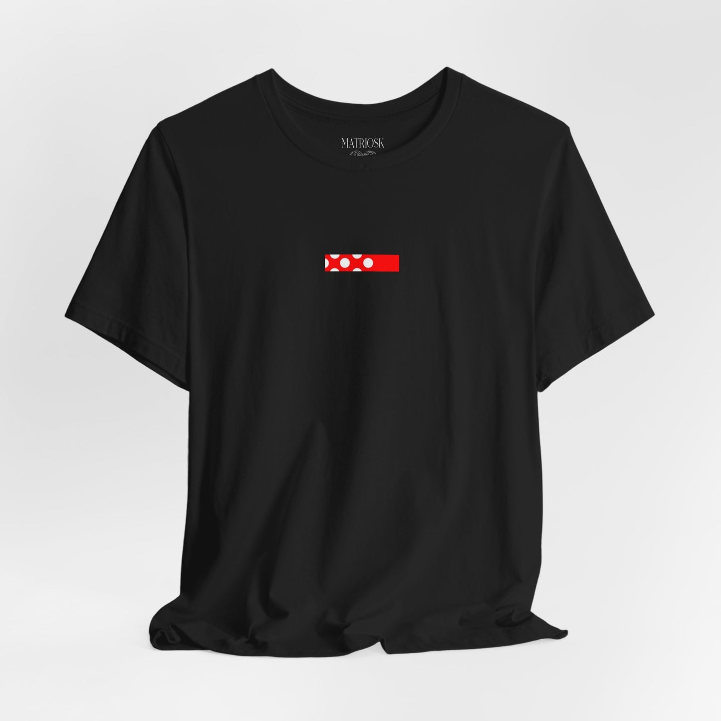 Minimalist Red Barcode Tee — Chest Micro Logo T-Shirt