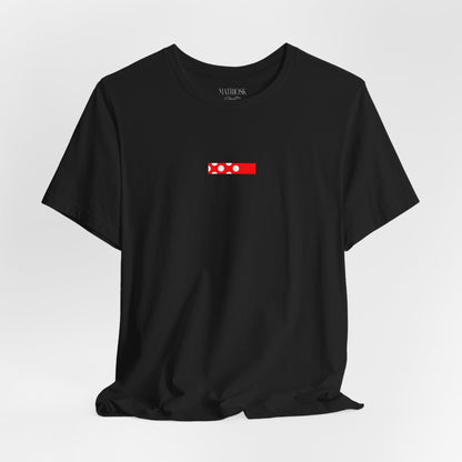 Minimalist Red Barcode Tee — Chest Micro Logo T-Shirt