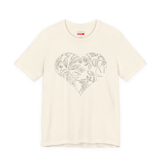Floral Heart Tee — White Short Sleeve Heart Floral T-Shirt