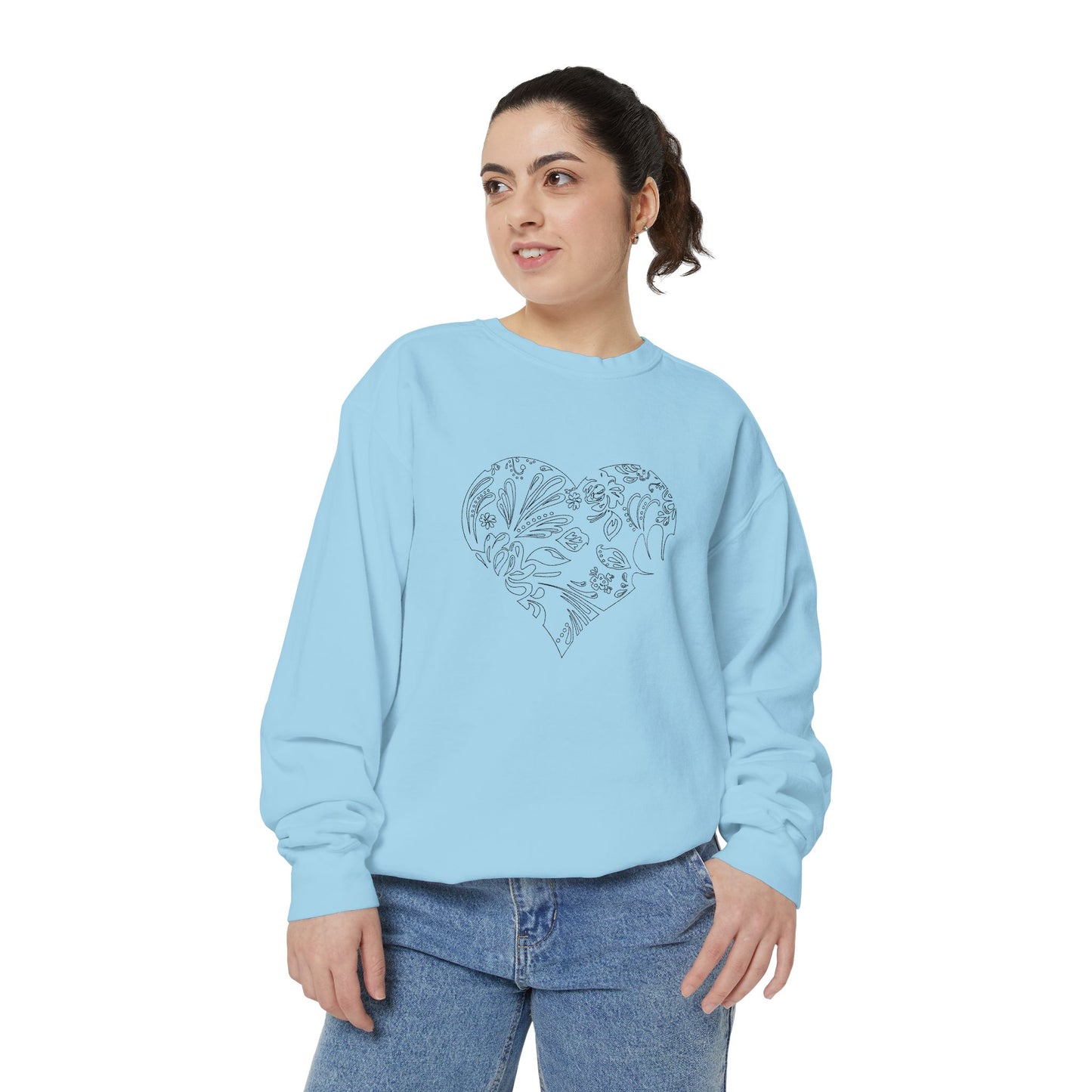 Floral Heart Sweatshirt — Botanical Line Art Crewneck