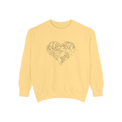 Floral Heart Sweatshirt — Botanical Line Art Crewneck
