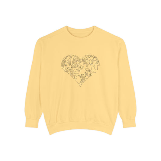 Floral Heart Sweatshirt — Botanical Line Art Crewneck