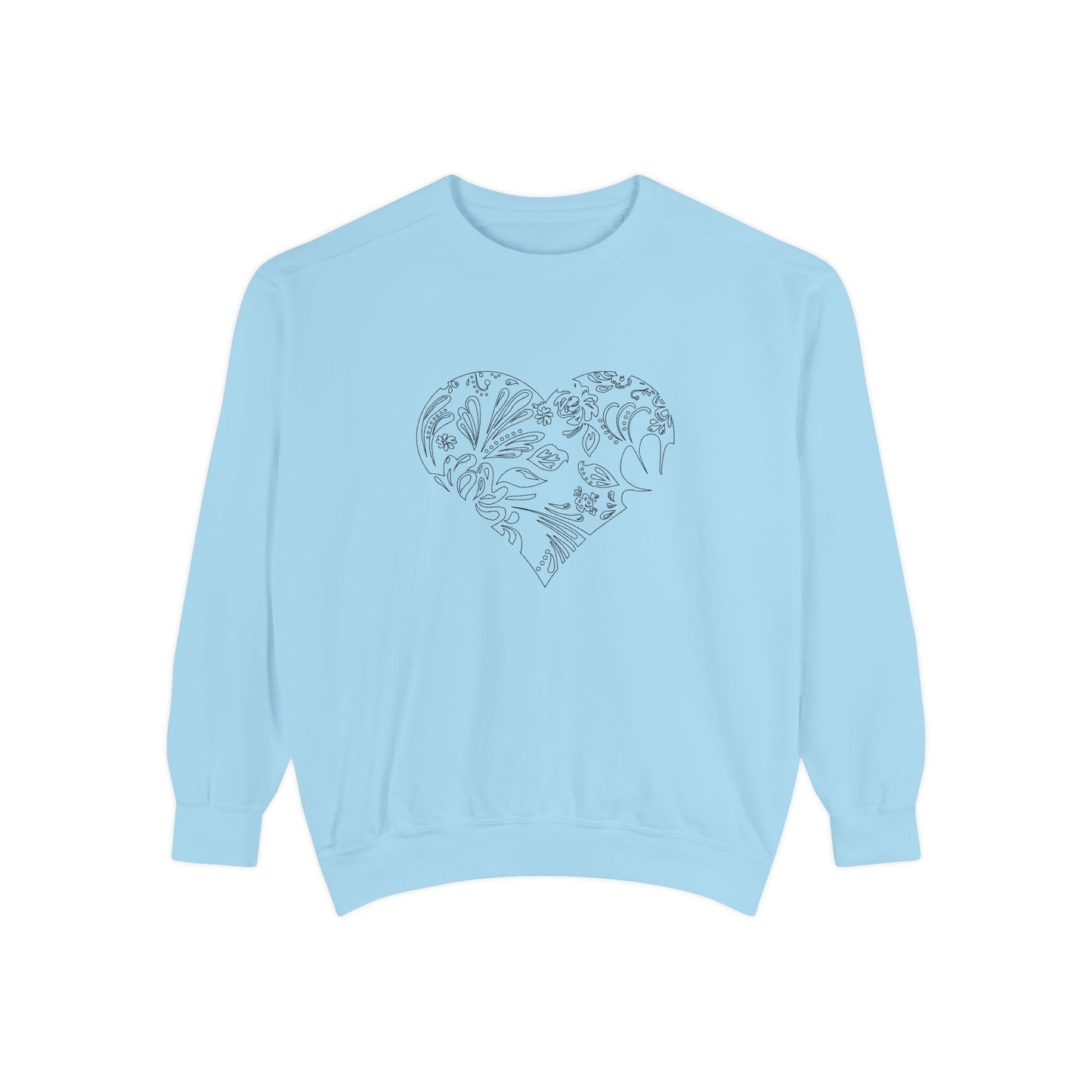 Floral Heart Sweatshirt — Botanical Line Art Crewneck