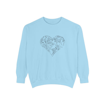 Floral Heart Sweatshirt — Botanical Line Art Crewneck