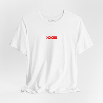 Minimalist Red Barcode Tee — Chest Micro Logo T-Shirt