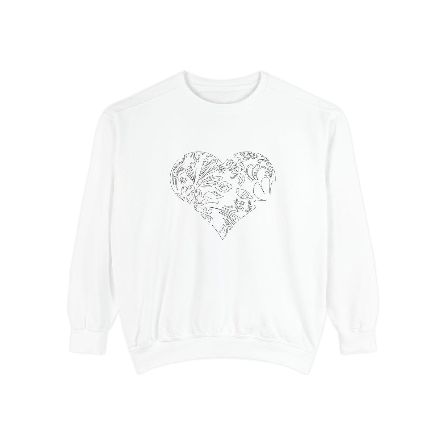 Floral Heart Sweatshirt — Botanical Line Art Crewneck