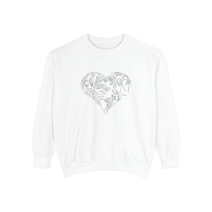 Floral Heart Sweatshirt — Botanical Line Art Crewneck