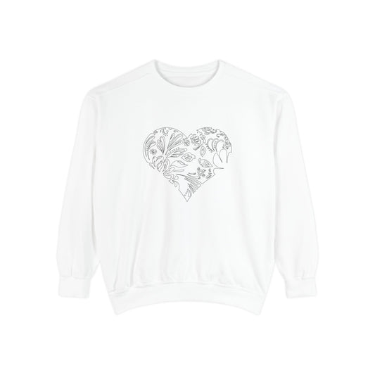 Floral Heart Sweatshirt — Botanical Line Art Crewneck